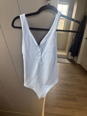 Abercrombie & Fitch Light Blue Ribbed Button-Front Tank Bodysuit